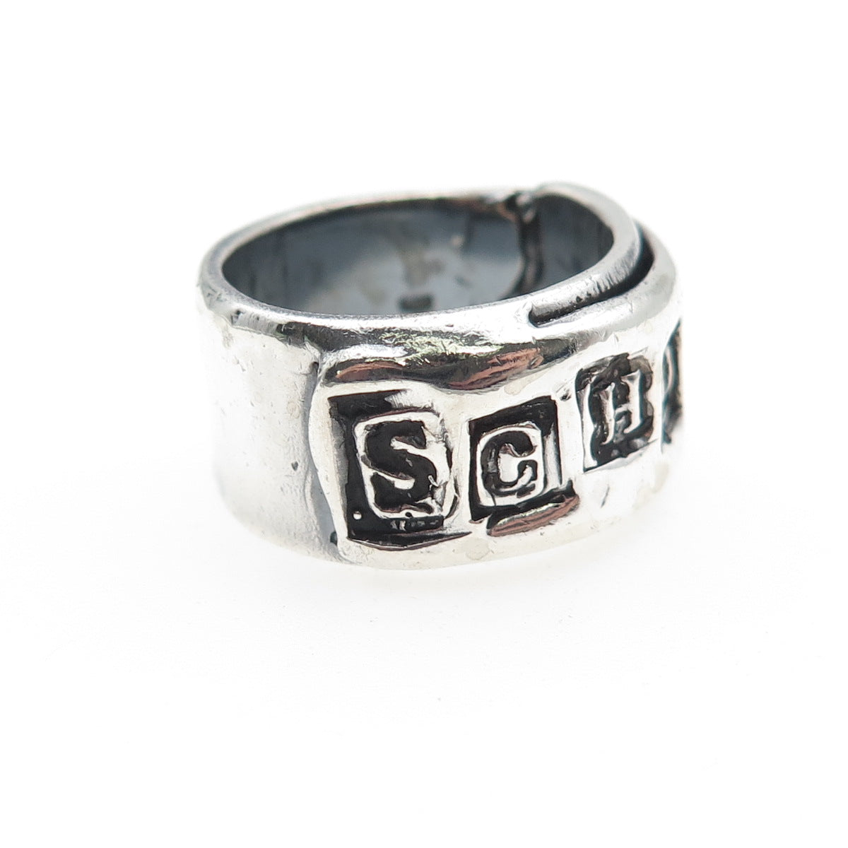 925 Sterling Silver Vintage Modernist Schiavo Oxidized Band Ring Size 8