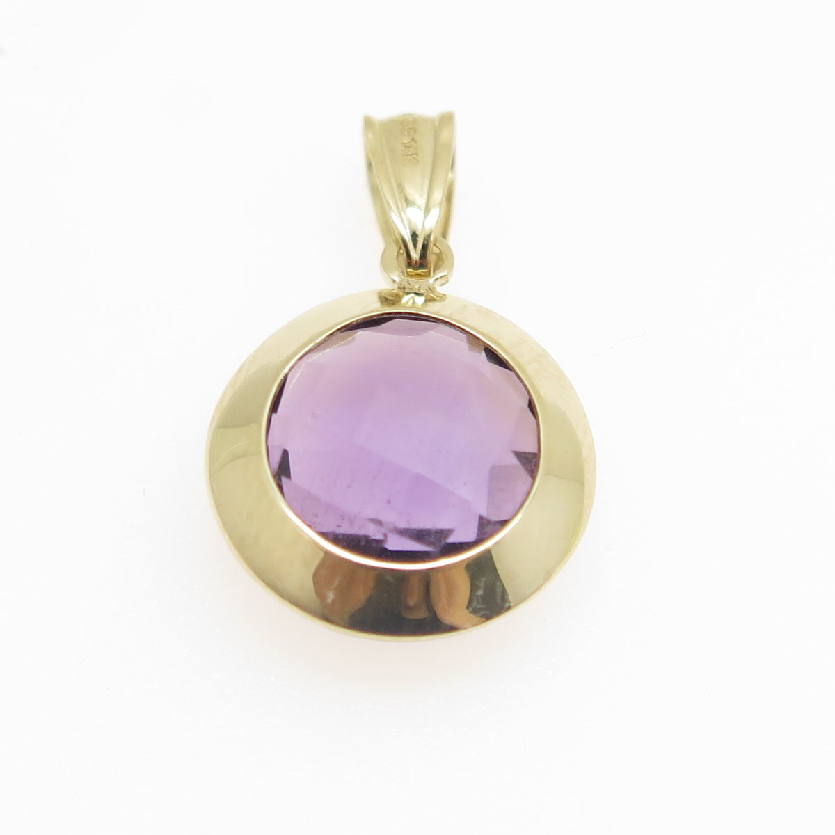 14K Yellow Gold Real Round-Cut Amethyst Disc Charm Pendant