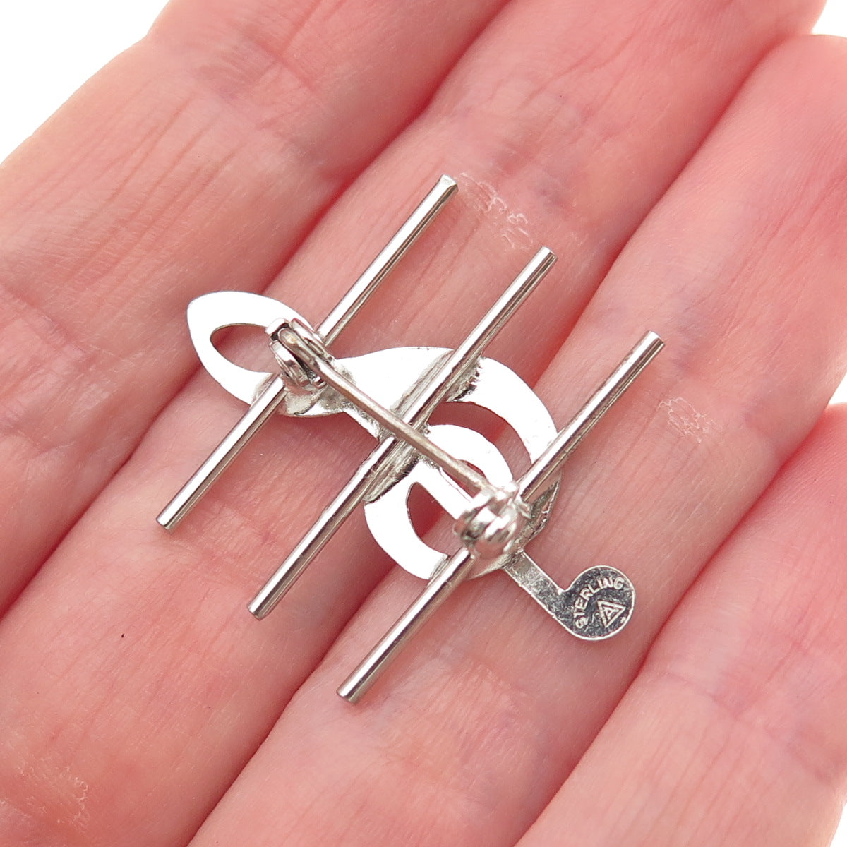Bernard Abel Co. 925 Sterling Silver Antique Art Deco Treble Clef Pin Brooch