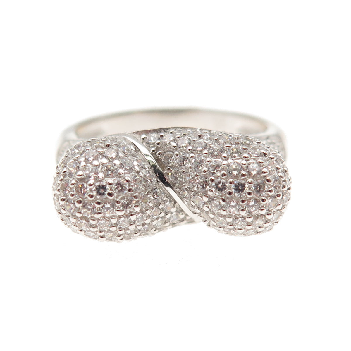 925 Sterling Silver Round-Cut C Z Bypass Dome Ring Size 7.25