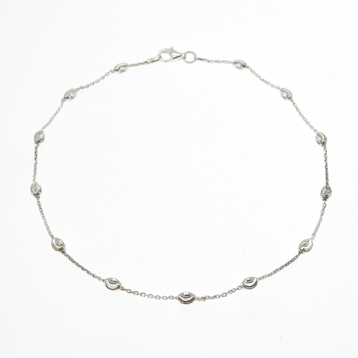 925 Sterling Silver Italy Diamond-Cut Bead Station Cable Anklet / Bracelet 10.5"