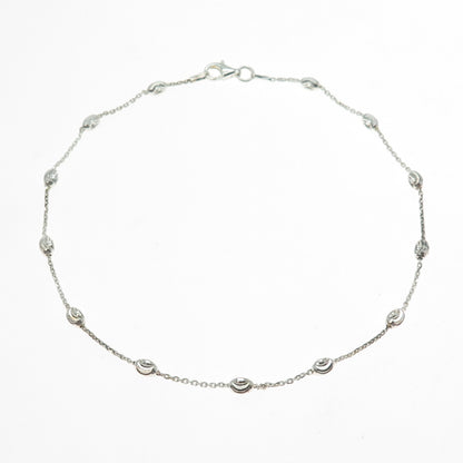 925 Sterling Silver Italy Diamond-Cut Bead Station Cable Anklet / Bracelet 10.5"