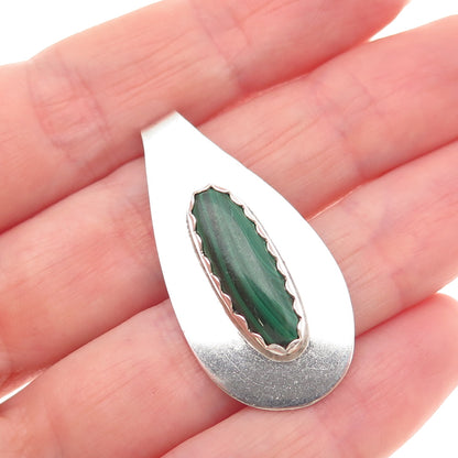 Old Pawn 925 Sterling Silver Vintage Southwestern Malachite Tribal Slide Pendant