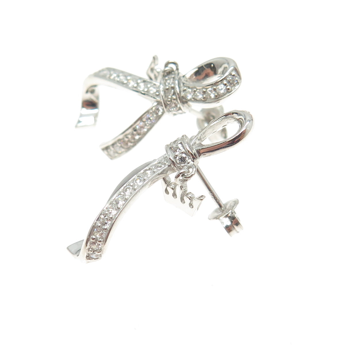 925 Sterling Silver Round-Cut Shaped C Z Ribbon Earrings