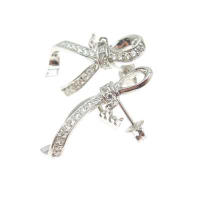 925 Sterling Silver Round-Cut Shaped C Z Ribbon Earrings