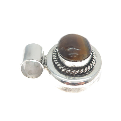 925 Sterling Silver Vintage Mexico Real Tiger Eye Gemstone Slide Pendant