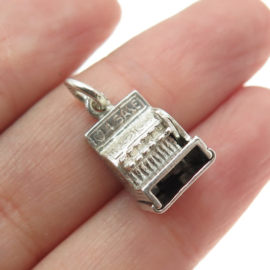 925 Sterling Silver Antique Art Deco Cash Register 3D Charm Pendant