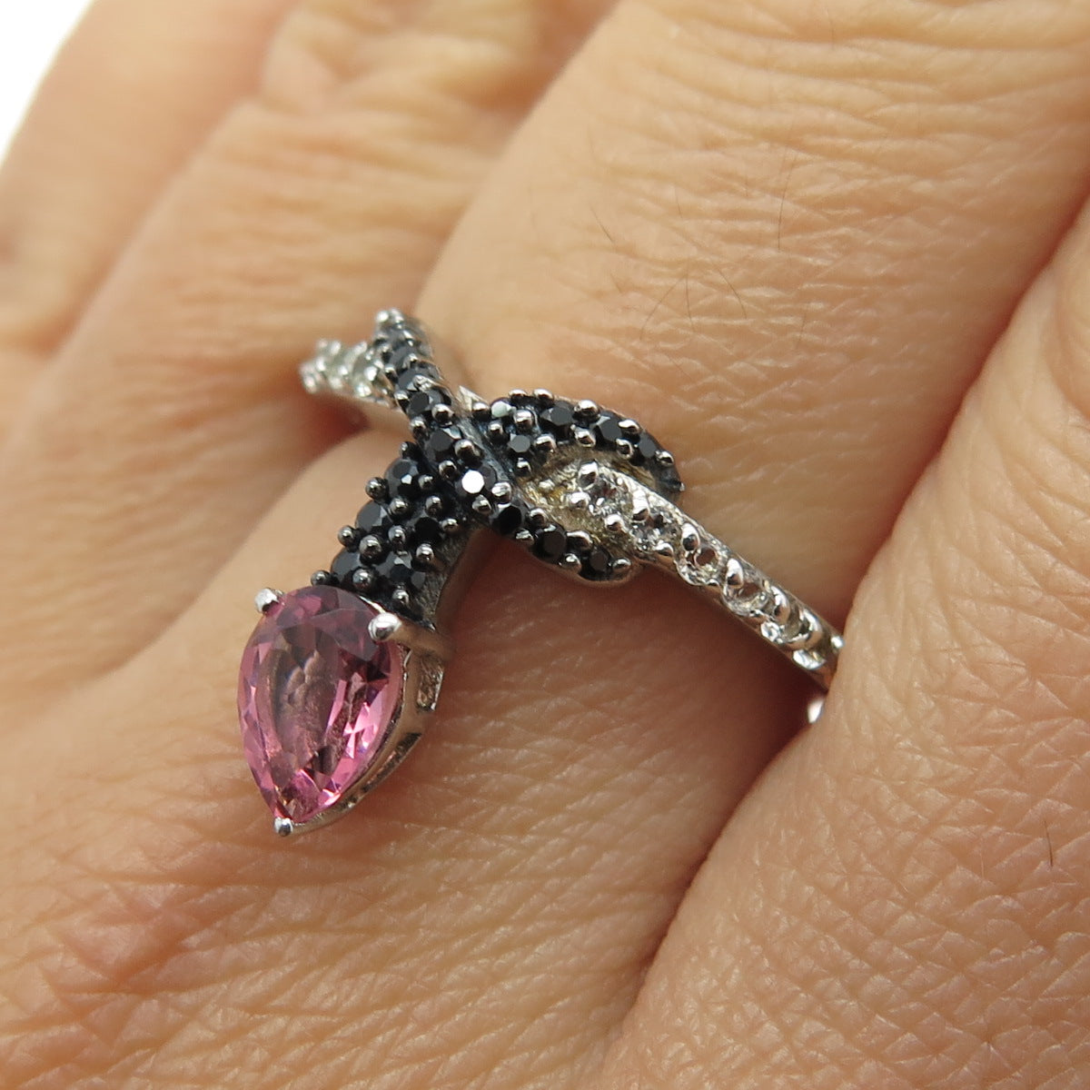 CHUCK CLEMENCY 925 Sterling Silver Tourmaline Topaz & Spinel Ribbon Ring Size 7