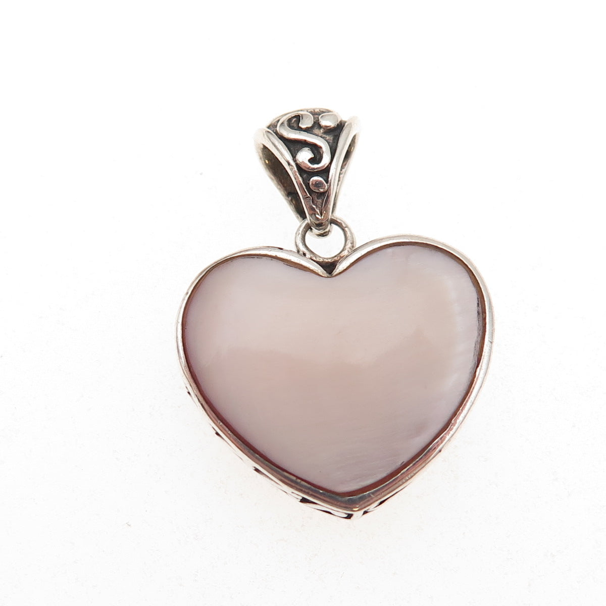 925 Sterling Silver Vintage Real Black Onyx & MOP Heart Charm Pendant