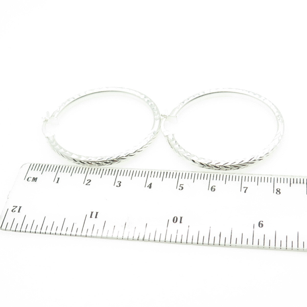 HAN 925 Sterling Silver Engraved Hinged Hoop Earrings