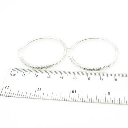 HAN 925 Sterling Silver Engraved Hinged Hoop Earrings