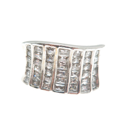 MEDA 925 Sterling Silver Radiant-Cut Shaped C Z Wavy Ring Size 8