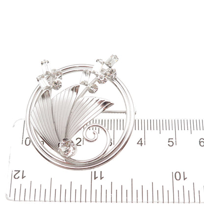 Carl Art 925 Sterling Silver Vintage Rhinestone Floral Pin Brooch