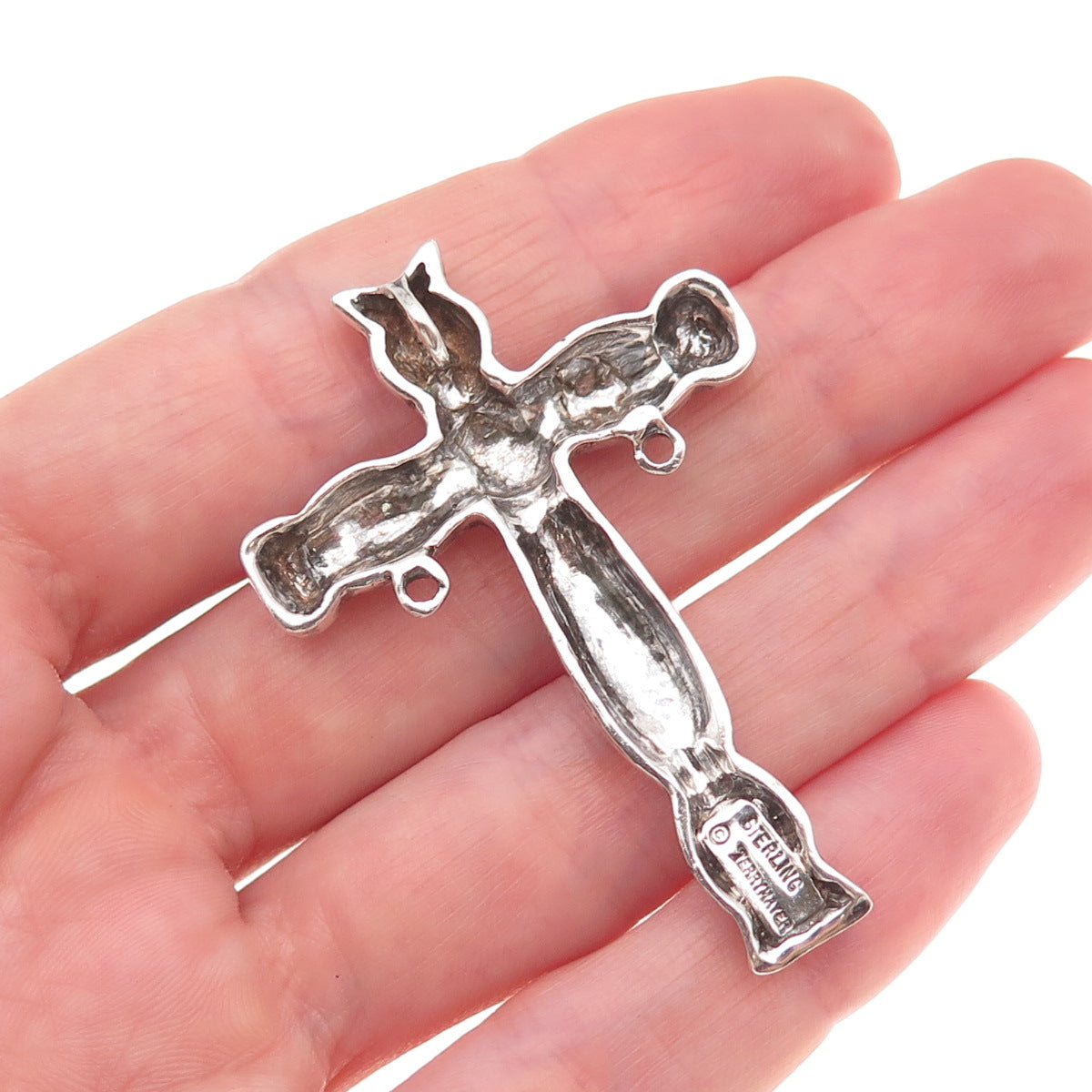 Terry Mayer 925 Sterling Silver Vintage Cross Religious Oxidized Slide Pendant