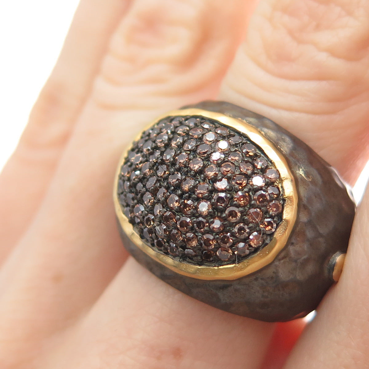 925 Sterling Silver 2-Tone Round-Cut Cognac-Color C Z Ring Size 7.25