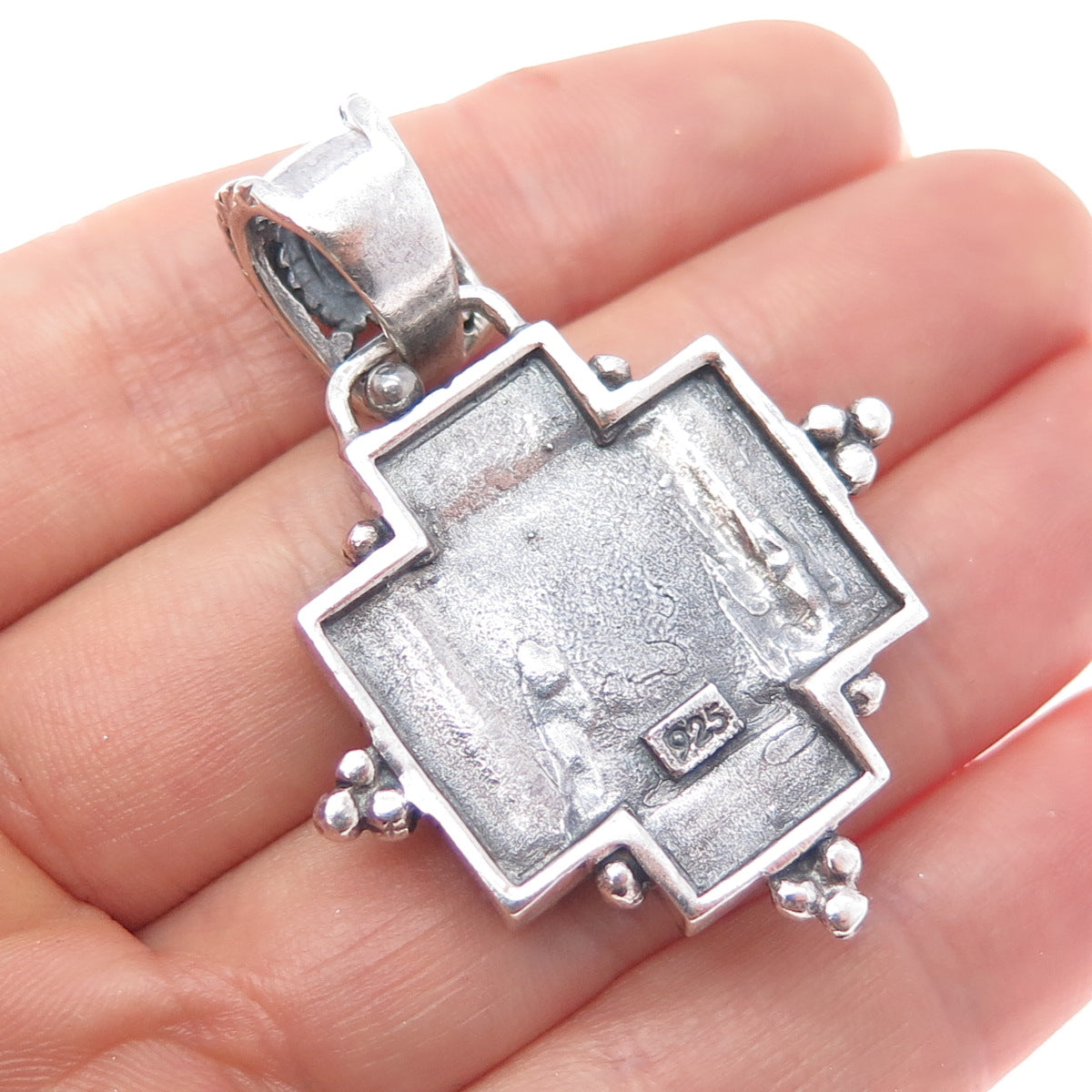 925 Sterling Silver Vintage Real Turquoise & Denim Lapis Cross Charm Pendant