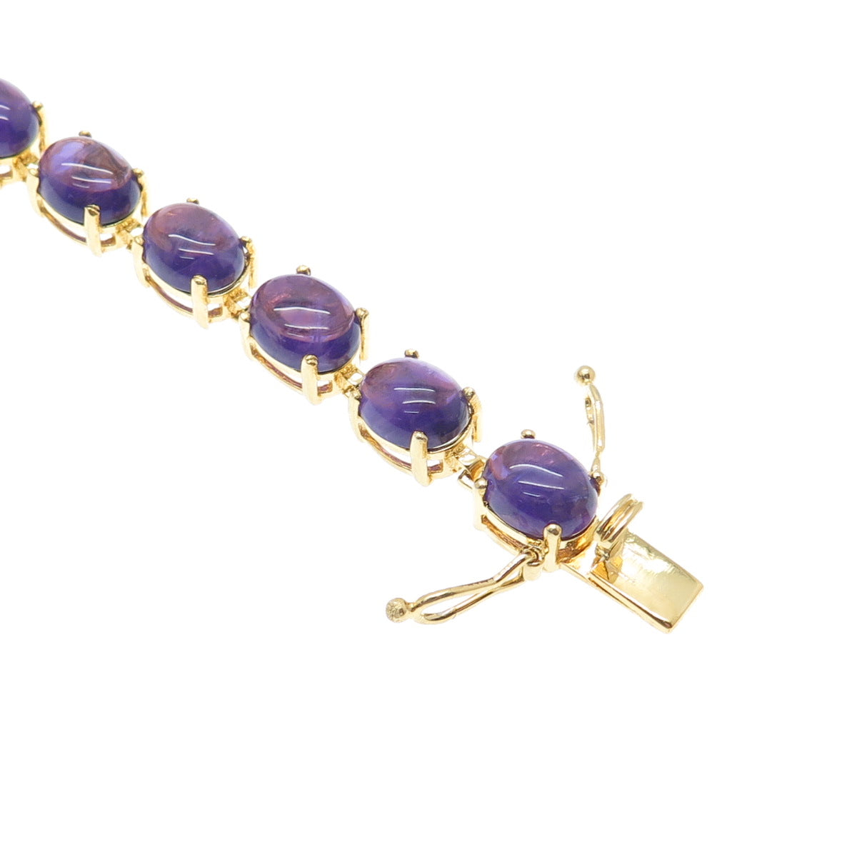 925 Sterling Silver Gold Plated Real Cabochon Amethyst Bracelet 8.25"