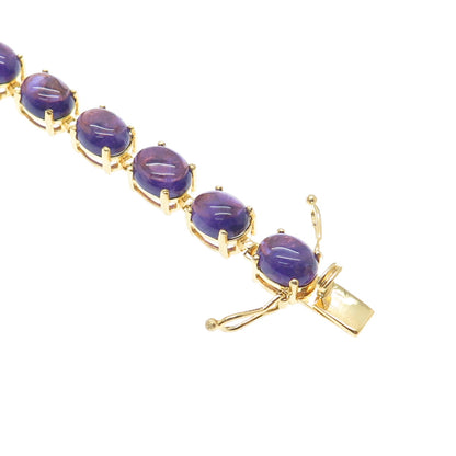 925 Sterling Silver Gold Plated Real Cabochon Amethyst Bracelet 8.25"