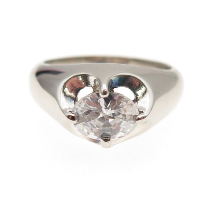 925 Sterling Silver Vintage Oval-Cut C Z Modernist Ring Size 9