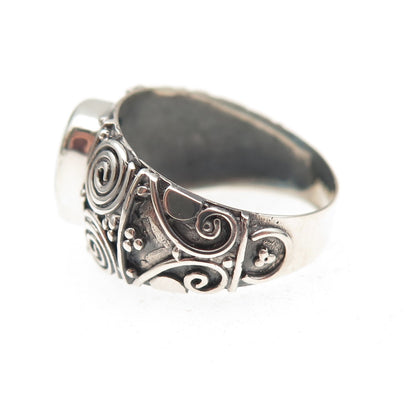 925 Sterling Silver Vintage Real Turquoise Spiral Oxidized Ring Size 6.75