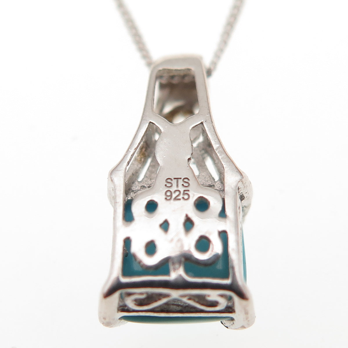 Chuck Clemency 925 Sterling Silver Real Turquoise White Topaz Chain Necklace 20"