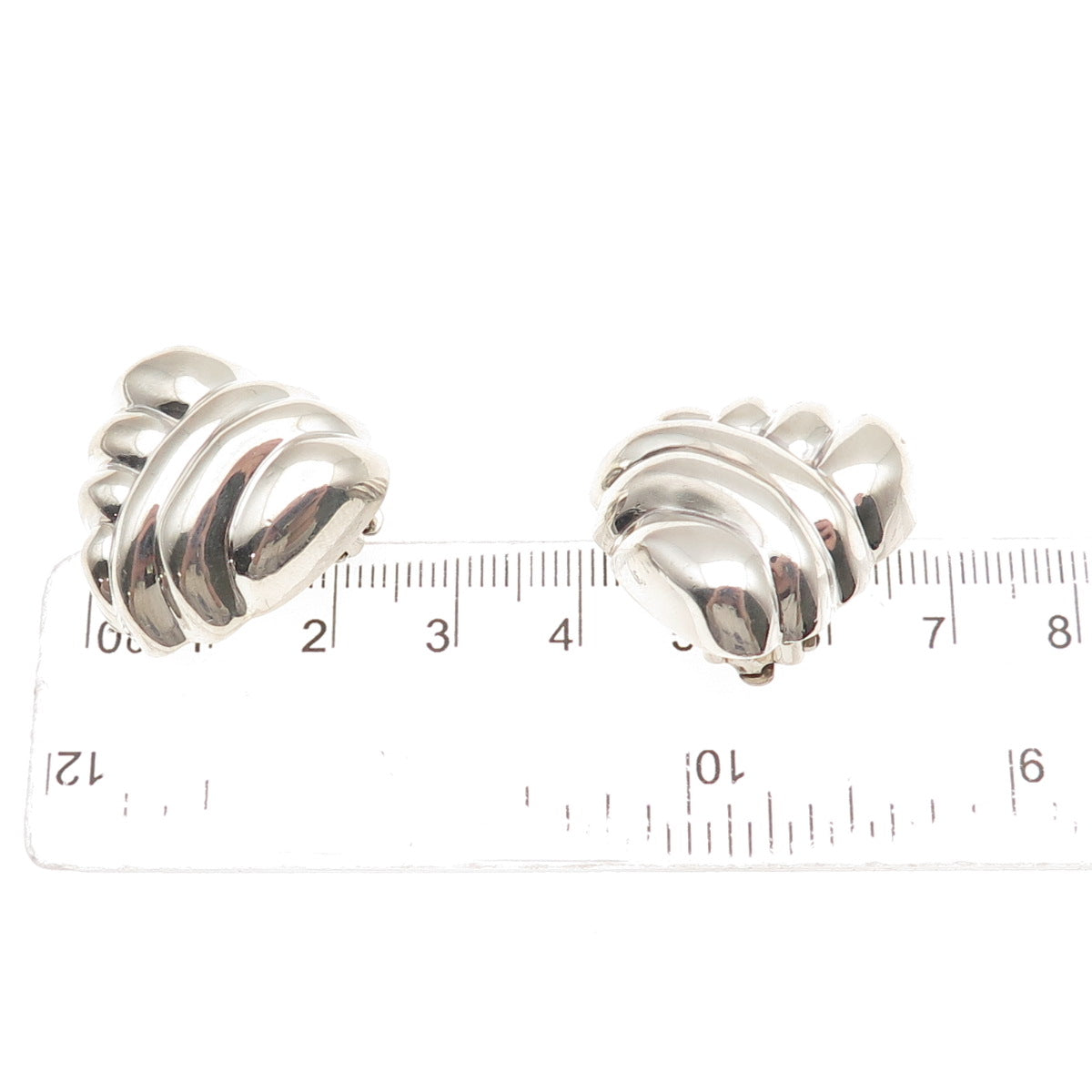 925 Sterling Silver Vintage Mexico Modernist Clip On Earrings