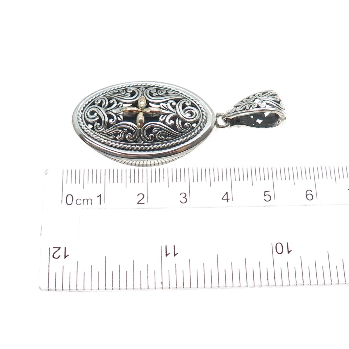 925 Sterling Silver 18K Gold Vintage Ornate Cross Oxidized Charm Pendant