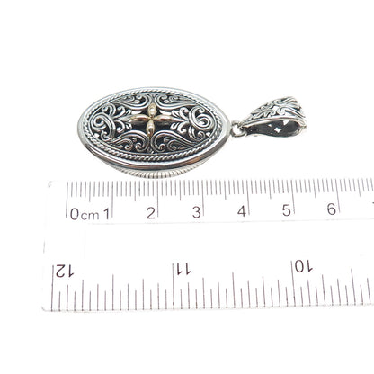 925 Sterling Silver 18K Gold Vintage Ornate Cross Oxidized Charm Pendant