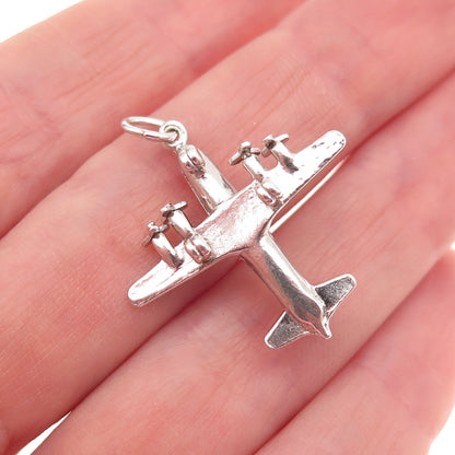 Wells 925 Sterling Silver Vintage Airplane Oxidized 3D Charm Pendant