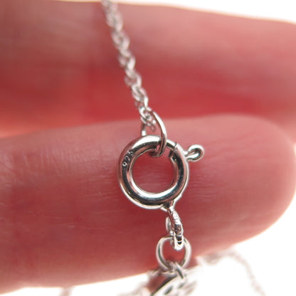 925 Sterling Silver Real Black White Diamond Cat Twisted Rope Chain Necklace 18"