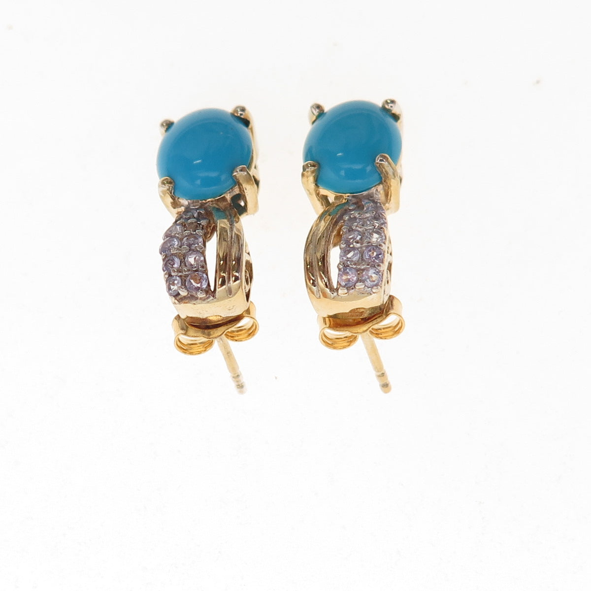 Chuck Clemency 925 Sterling Silver Gold Plated Real Turquoise Tanzanite Earrings