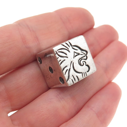 925 Sterling Silver Vintage Mexico Lion Oxidized Dice Paperweight