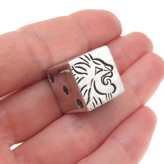 925 Sterling Silver Vintage Mexico Lion Oxidized Dice Paperweight
