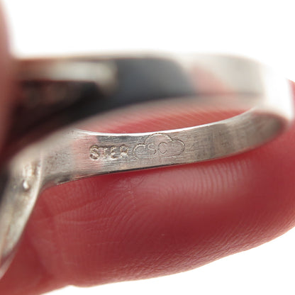 Silver Cloud 925 Sterling Vintage Real MOP Dotted Oxidized Ring Size 7.25