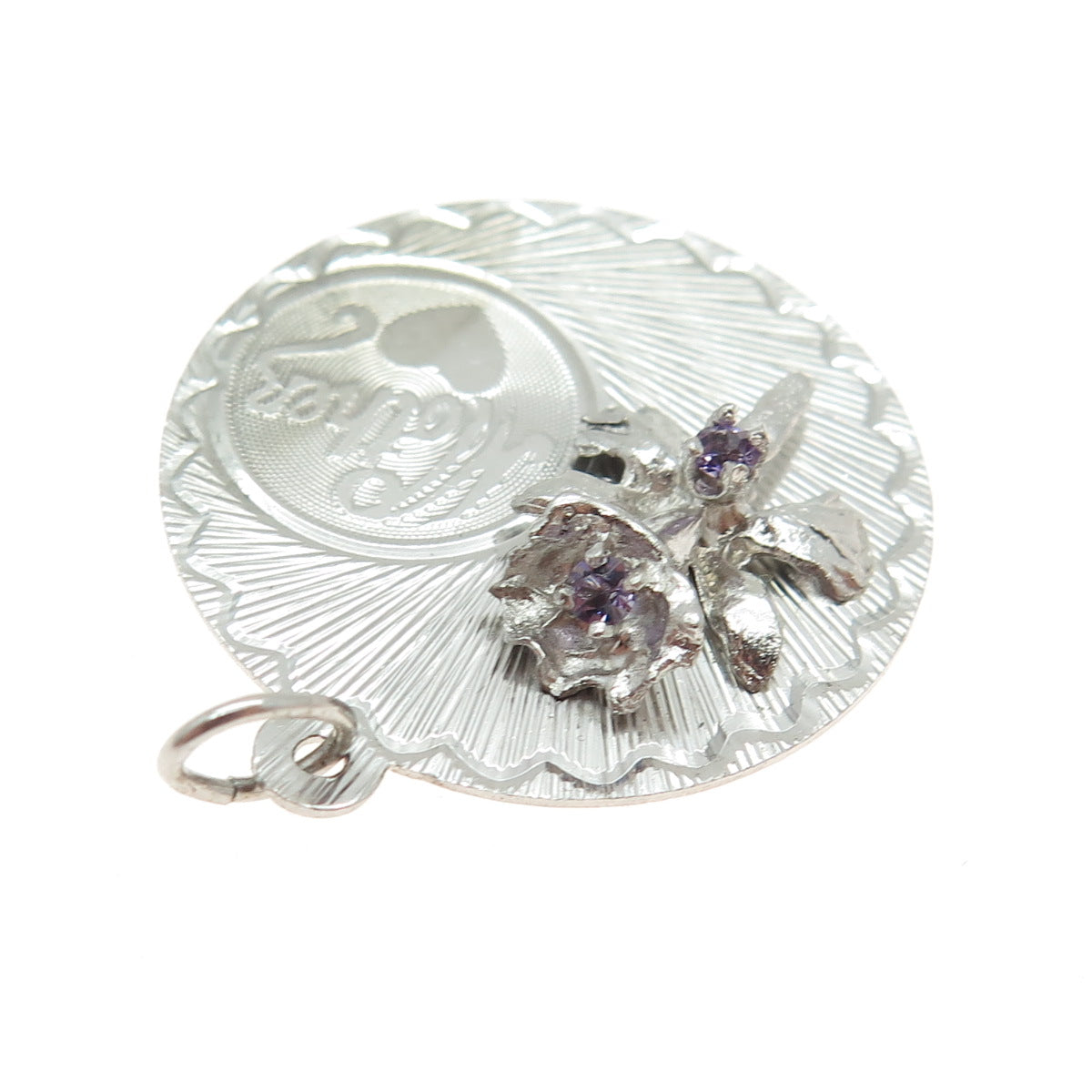 ART'S ELEGANCE 925 Sterling Silver Vintage Real Amethyst "Mother" Pendant