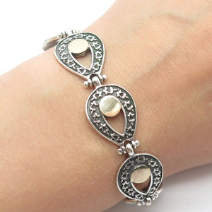 925 Sterling Silver / 14K Gold Vintage Mexico Modernist Bracelet 7"