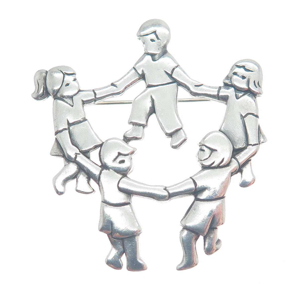 JAMES AVERY 925 Sterling Silver Vintage Circle Of Children Pin Brooch