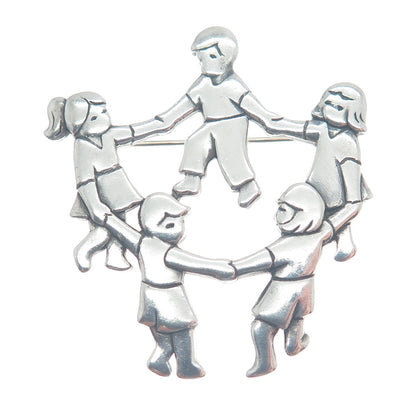 JAMES AVERY 925 Sterling Silver Vintage Circle Of Children Pin Brooch