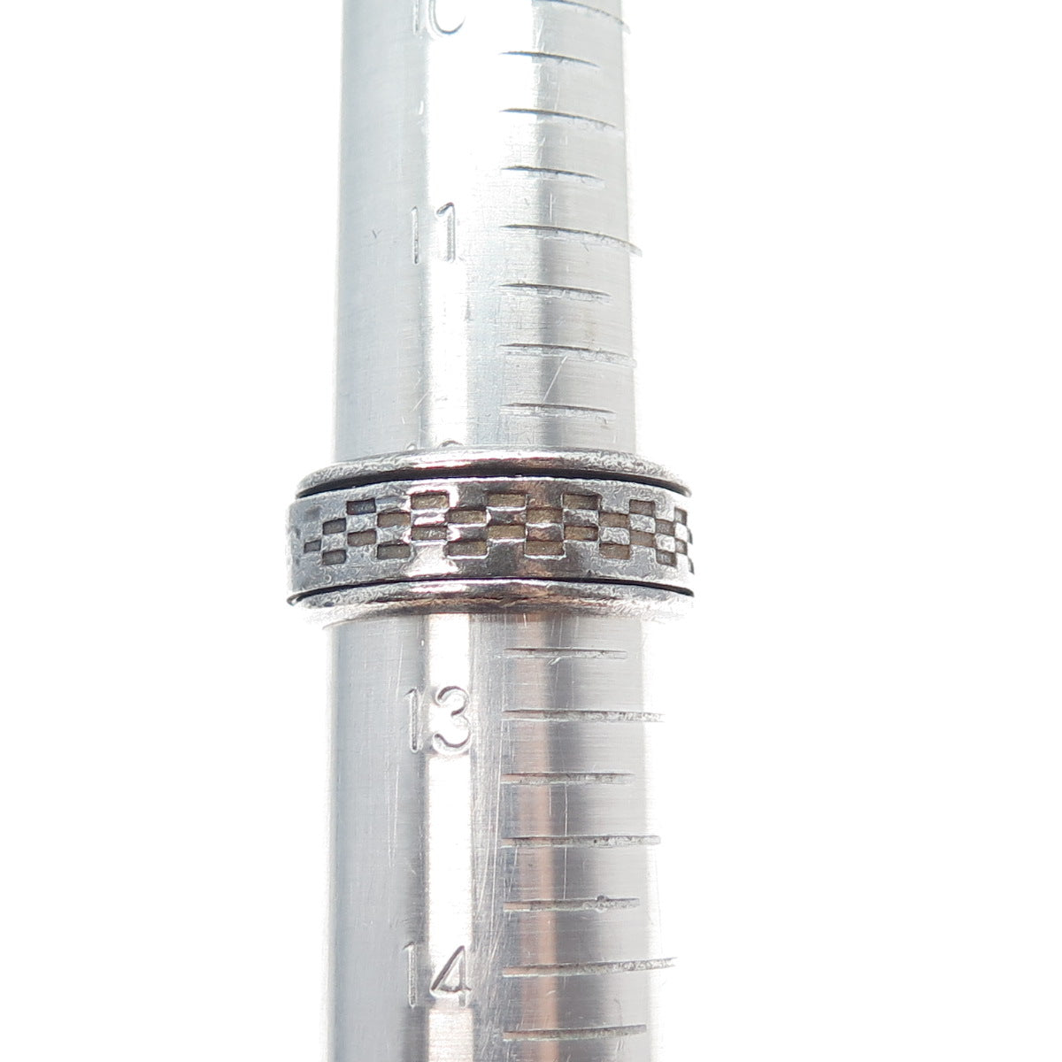925 Sterling Silver Vintage Chess Oxidized Rotating Band Ring Size 12.5
