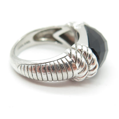 JUDITH RIPKA 925 Sterling Silver Vintage Black Onyx Gem Twisted Ring Size 6
