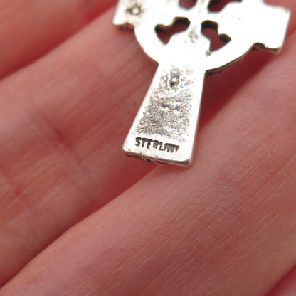 925 Sterling Silver Vintage Celtic Cross Oxidized Charm Pendant