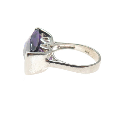 925 Sterling Silver Vintage Nano Amethyst Modernist Ring Size 7.25