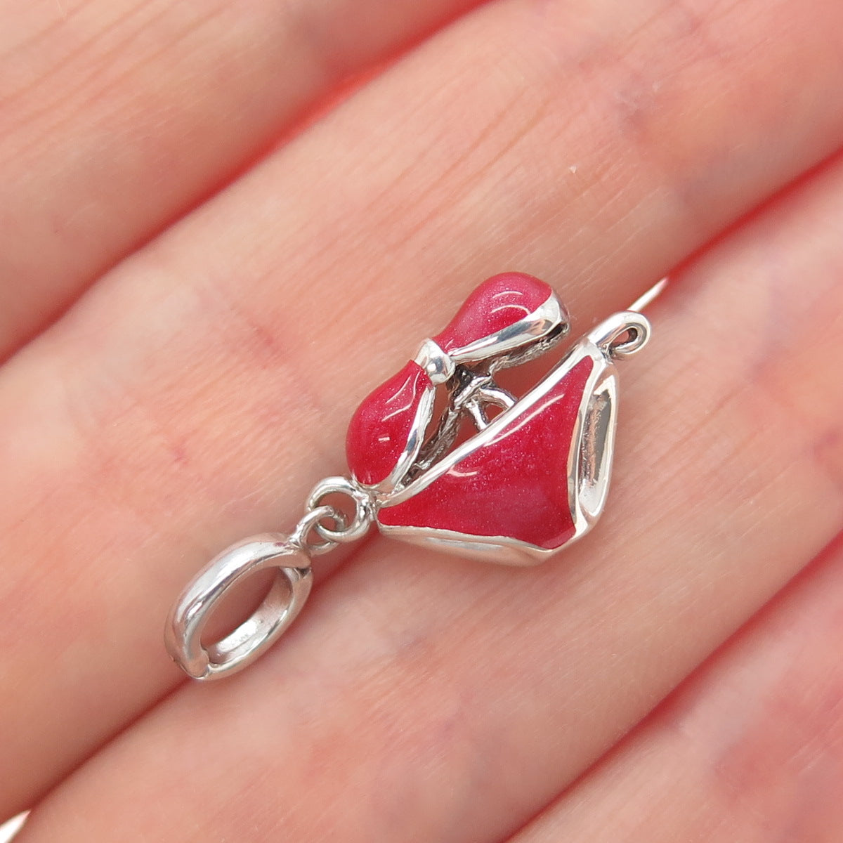 925 Sterling Silver Vintage Red Enamel Bikini Minimalist Charm Pendant