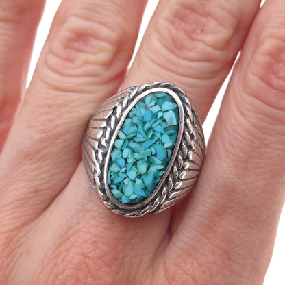 James Francisco Old Pawn Sterling Silver Vintage Turquoise Inlay Ring Size 8.75