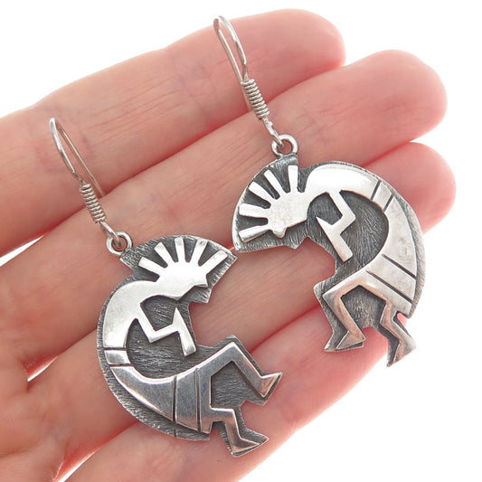 RUTH 925 Sterling Silver Vintage Mexico Kokopelli Oxidized Dangle Earrings