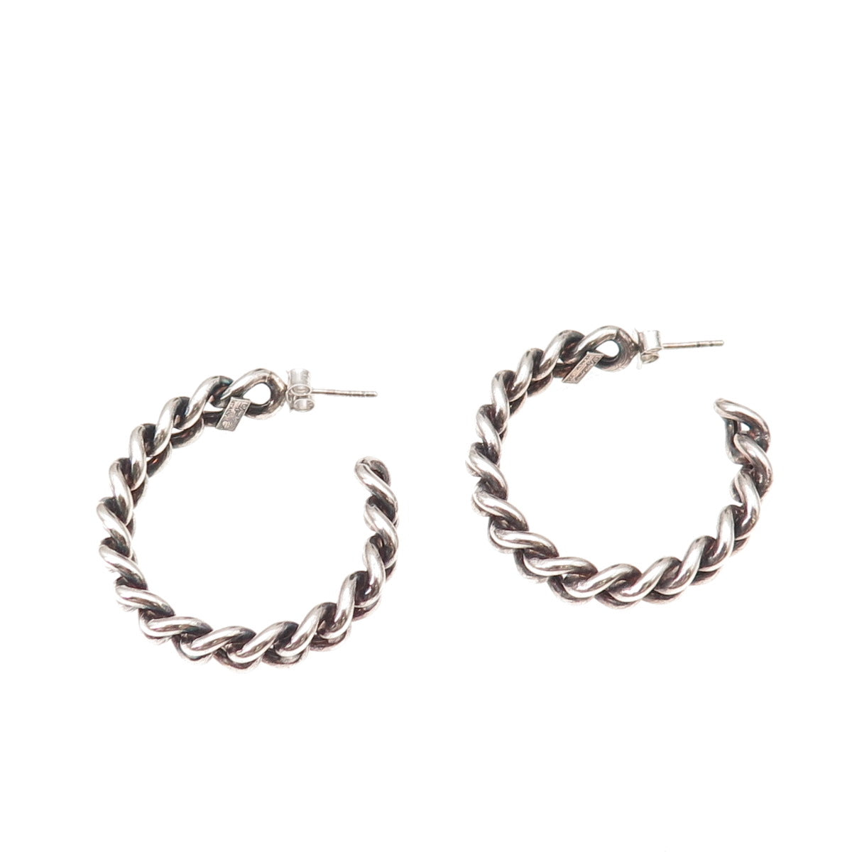 Dyadema 925 Sterling Silver Vintage Italy Cuban Link Oxidized Hoop Earrings