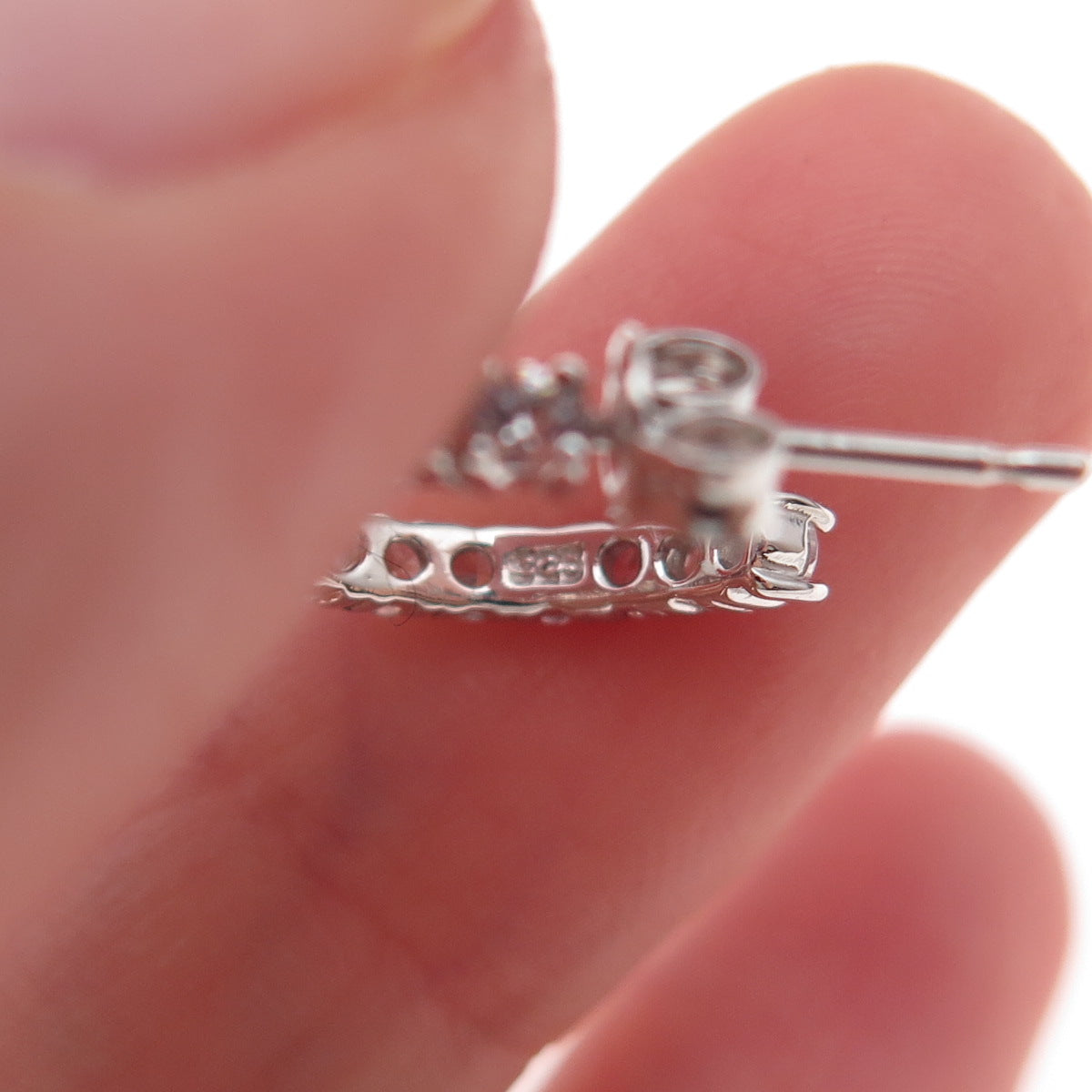 925 Sterling Silver Round-Cut C Z Hoop Earrings