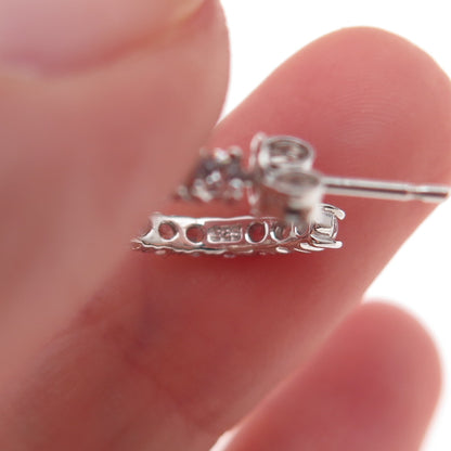 925 Sterling Silver Round-Cut C Z Hoop Earrings