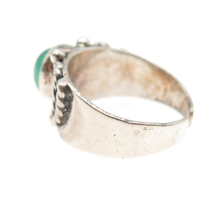 925 Sterling Silver Vintage Real Green Onyx Oxidized Adjustable Ring Size 7.75