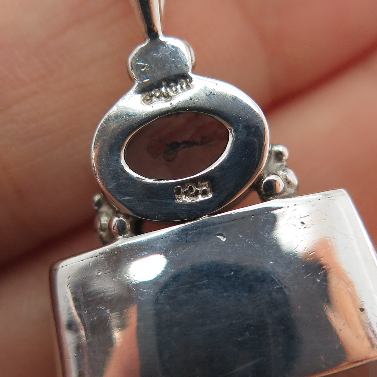 SAJEN 925 Sterling Silver Vintage Glass Real Blue Topaz Modernist Pendant